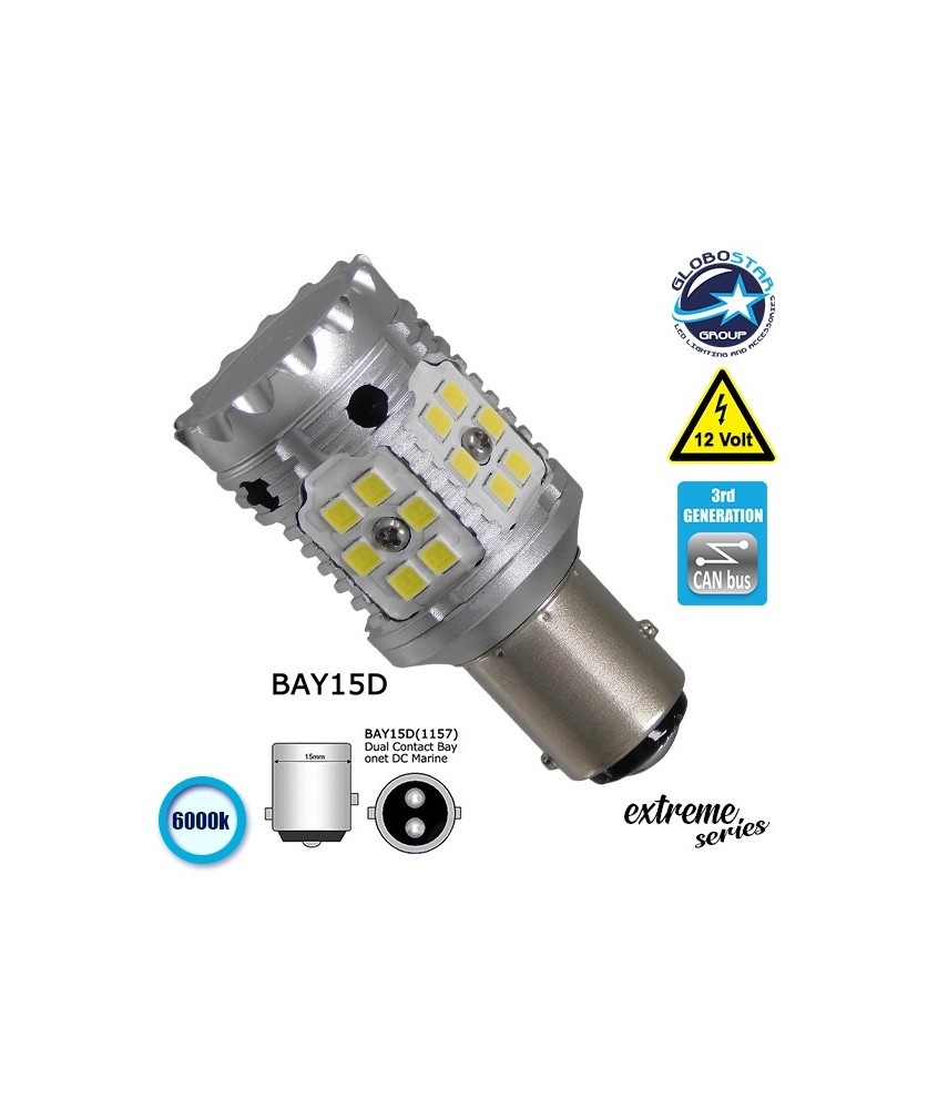 Λαμπτήρας LED Extreme Series Can-Bus 3ης Γενιάς με βάση 1157 28W 12v Ψυχρό Λευκό 6000k GloboStar 81236